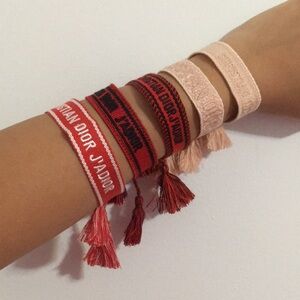 Set of 5 Luxurious Red and Light Pink C and D Drawstring Bracelets Bundle
